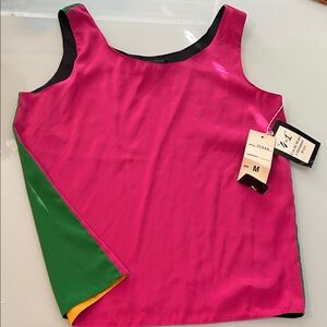 NWT vintage Vibrant colors pop pink, green, yellow black Tank Top reversible